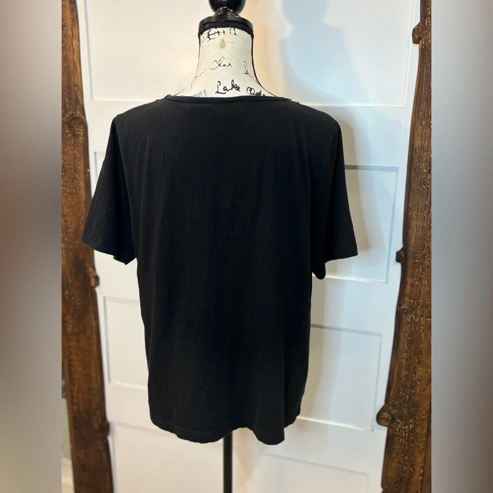 White Stag Black Short Sleeve Top Size 16W Lace Trim & Bead Detail Blouse - Picture 2 of 6